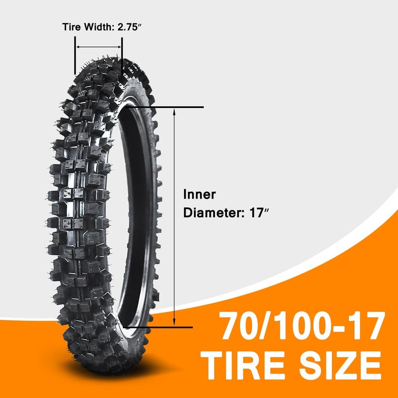 HOLATO Front 70/100-17 2.75-17 Tire and Inner Tube for KLX125 KLX140 KX85 TTR125 YZ80 YZ85 RM80 CR80 CT90 DRZ125 TaoTao DB17 Apollo RFZX18 Coolster Dirt Pit Bike Off Road Motocross Heavy Duty - Image 3